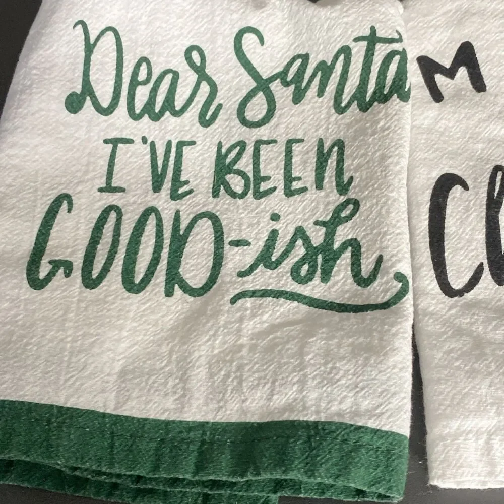 2 Christmas Kitchen Hand Towels Cotton White Holiday Decor